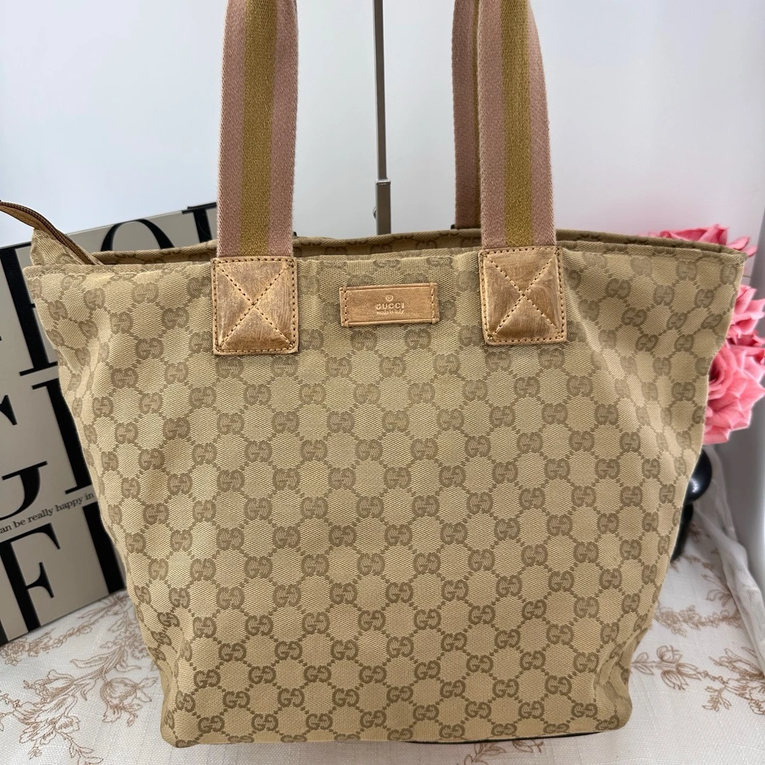 95新 GUCCI/古驰 7909/老花粉色手提单肩饺子包