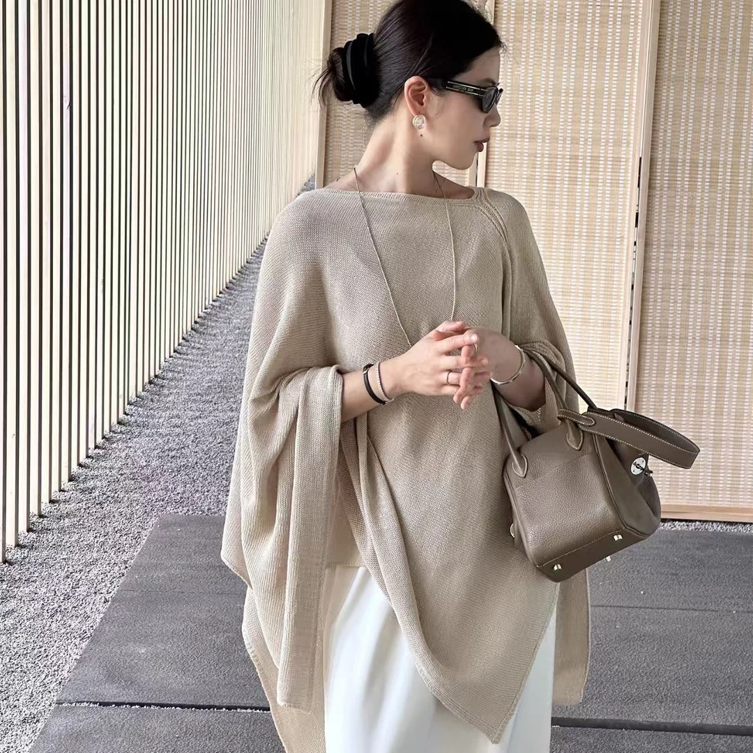 2025新款大披肩针织斗篷塑造自然美学不规则设计感气质上衣针织衫