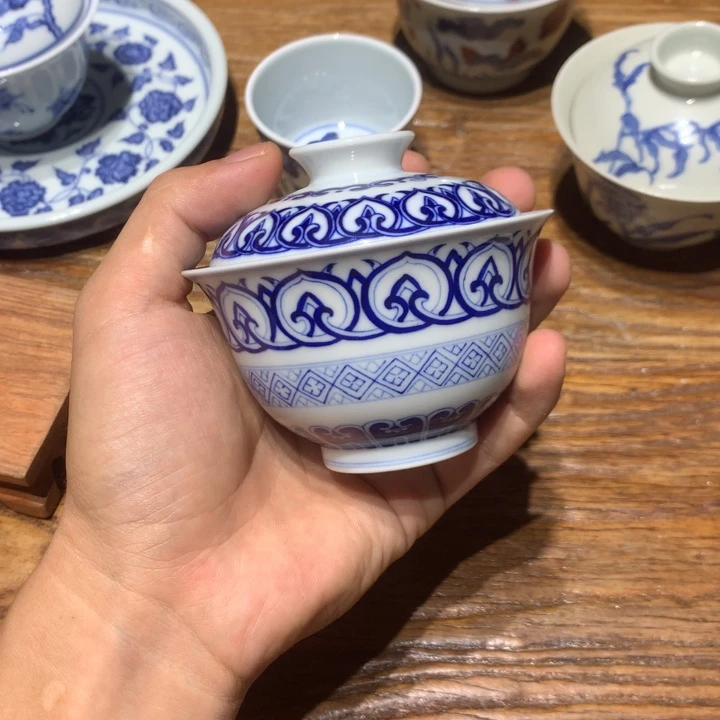 山***线景德镇陶瓷青花盖碗