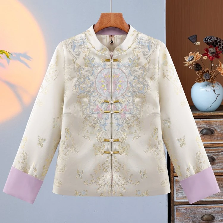刺绣宽松型标准长袖外套复古春秋民族风中式外搭