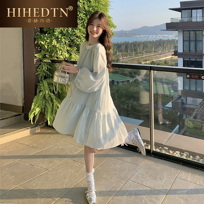 浅蓝色氛围感连衣裙女春秋2025新款法式温柔风气质拼接长袖A字裙