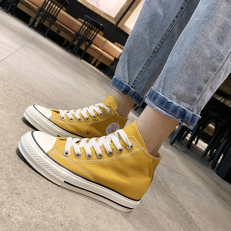 人本高帮帆布鞋女百搭春夏新款学生ins潮鞋子板鞋2369