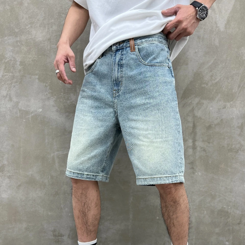 【来川】夏季水洗软牛仔短裤宽松潮流休闲百搭复古拼接口袋薄款韩版