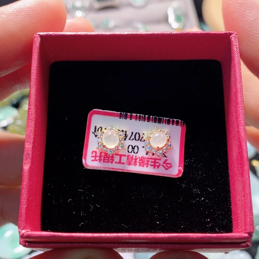 翡翠银S925镶嵌耳饰缅甸翡翠A货耳钉