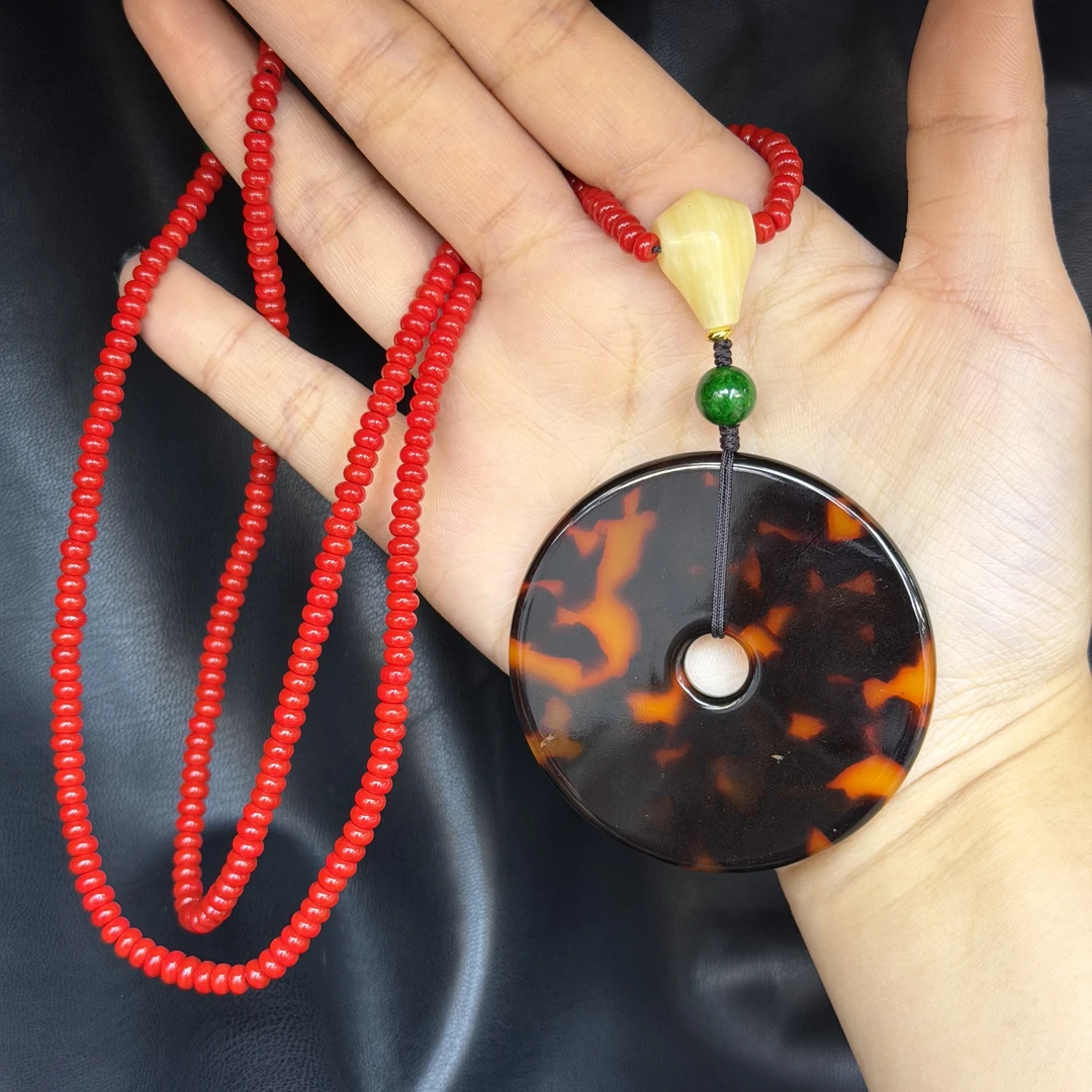 天时地利火焰流淌纹玳冒无事牌吊坠A27-08