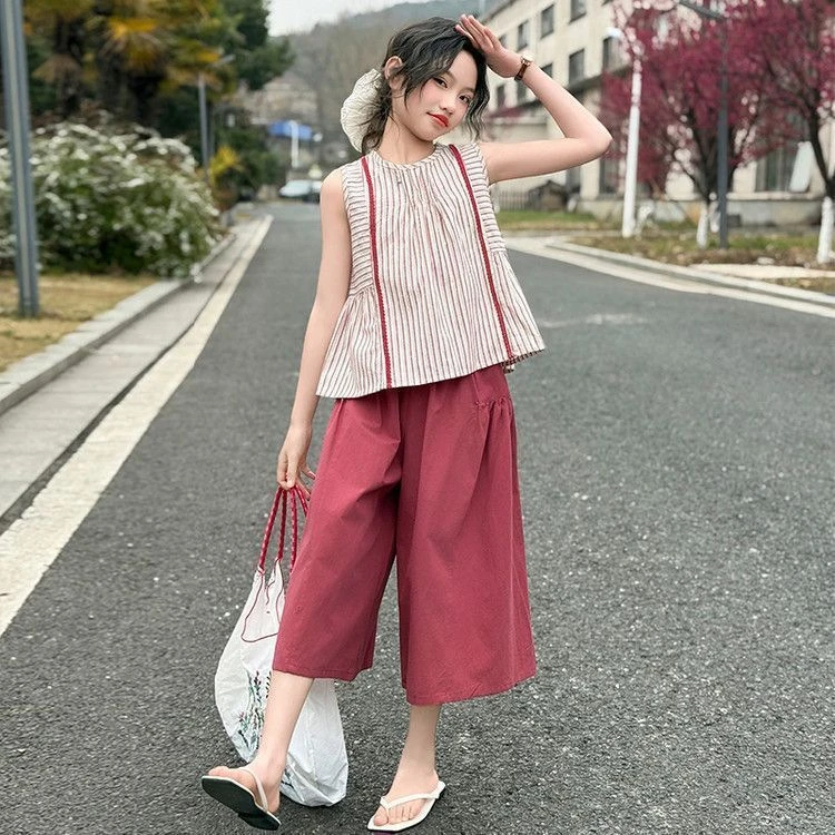 女童夏装薄款背心裙裤两件套2025新款中大童韩版洋气时髦运动套装