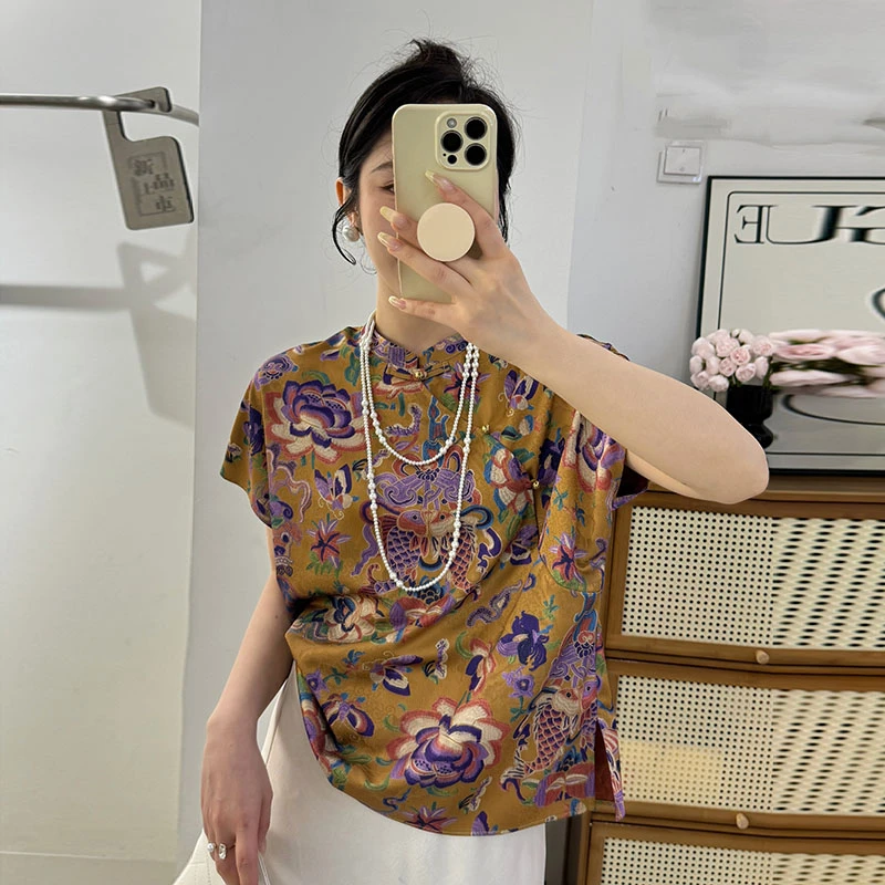 【香嘉怡新品】XJYE3047女士夏款新款花色新中式斜门禁国风