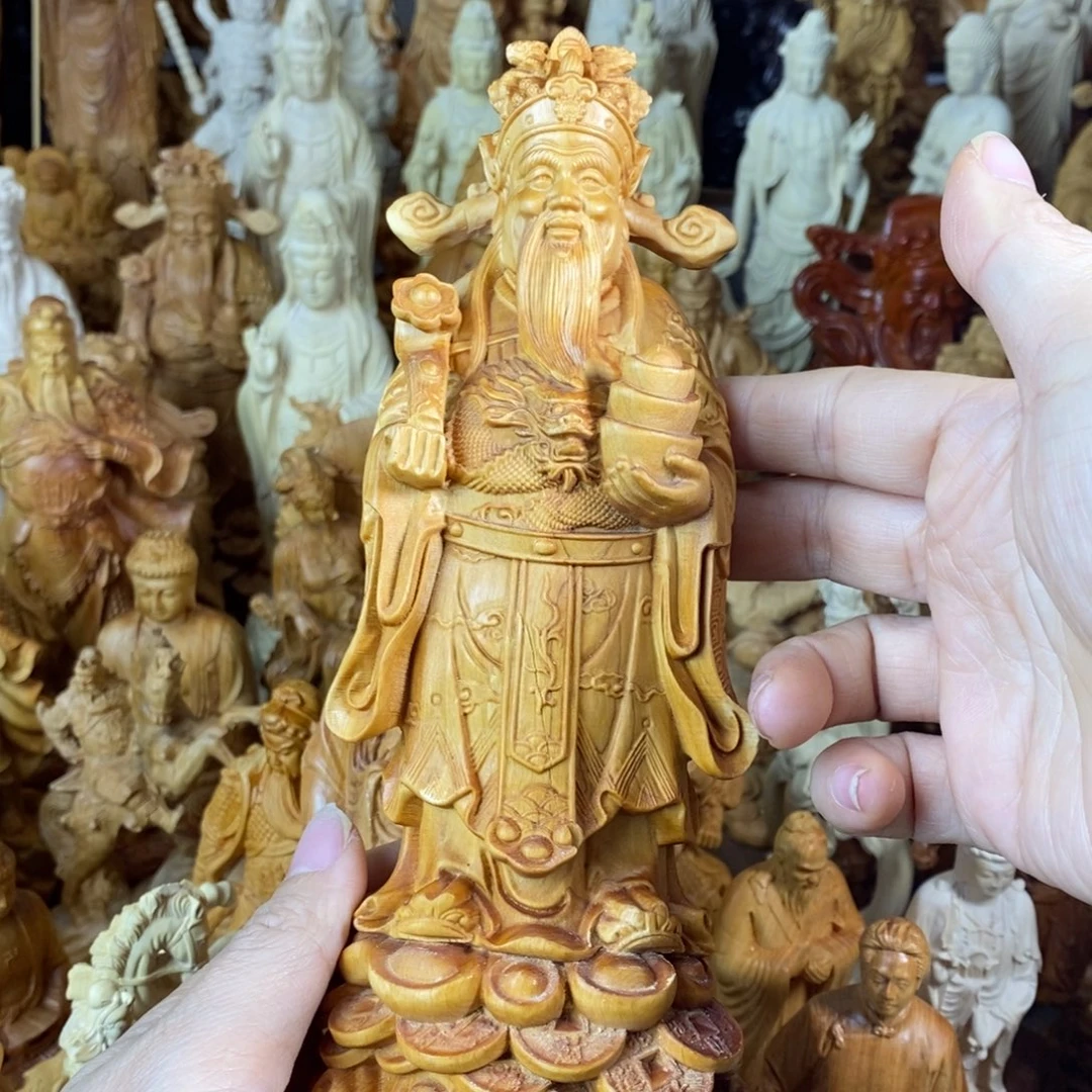 木20.5文财神爷崖柏背面裂痕瑕疵