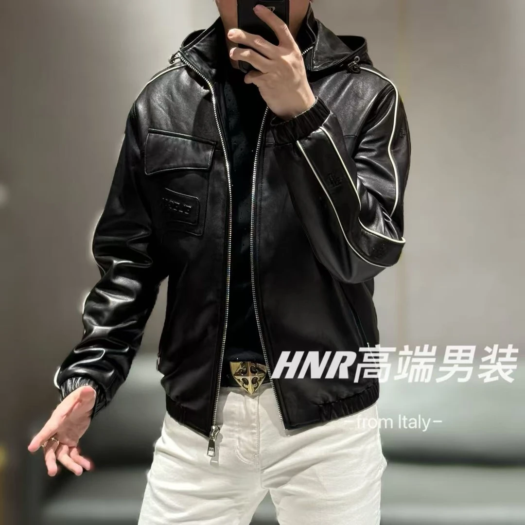 【乔治雷迪尼品牌】浮雕口袋设计款简约时尚连帽加棉皮衣0037