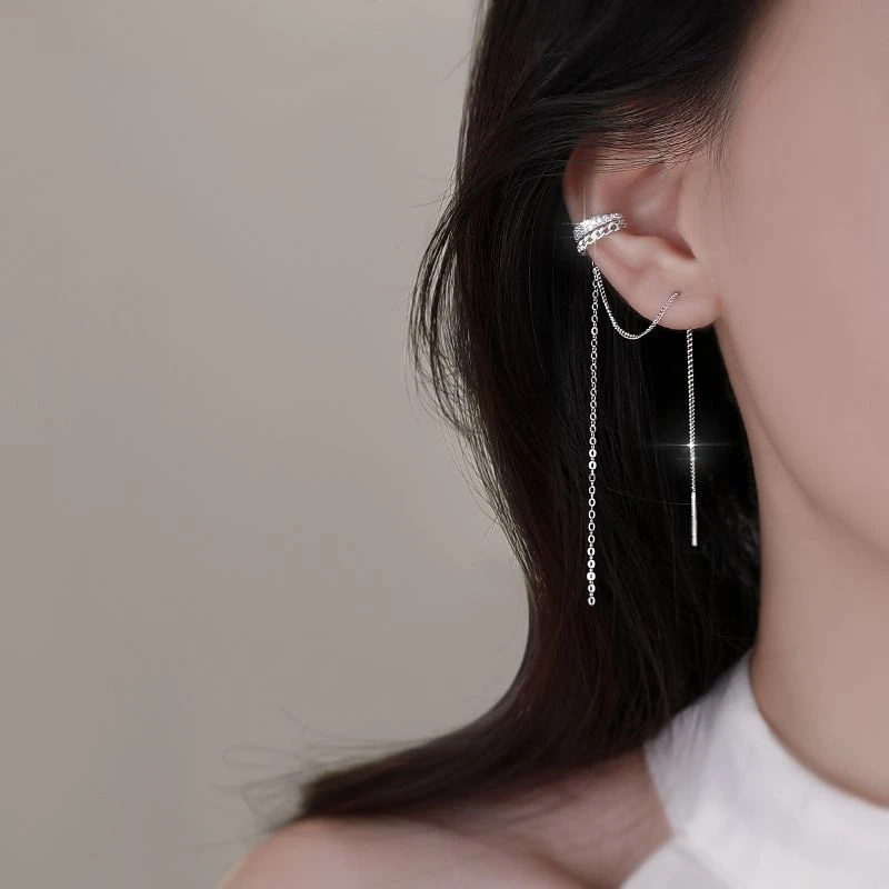 合金耳饰 耳夹长款流苏耳钉一体式耳骨夹轻奢高级感独特耳环耳饰