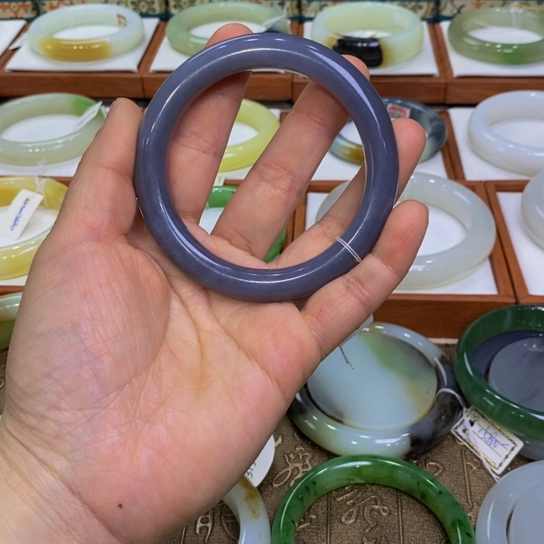 和田玉手镯未镶嵌青海烟紫58-59
