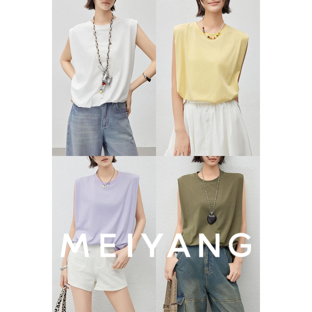 美洋MEIYANG 浪花背心 【商场同款】简约圆领无袖花苞上衣-周二