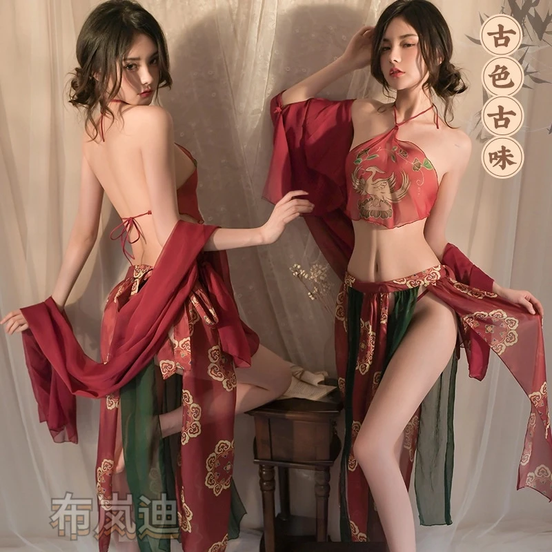 古装宫廷风纯欲汉服肚兜套装诱惑敦煌飞天凤女睡衣裙国风