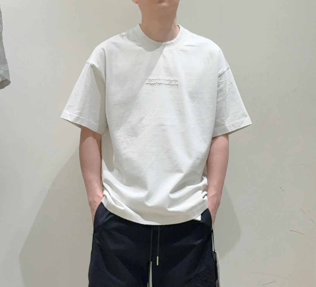 男士2025全棉夏季复古美式水洗磨破刺绣圆领短袖T恤9933