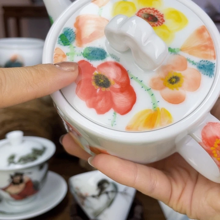 杯单壶手绘釉下彩