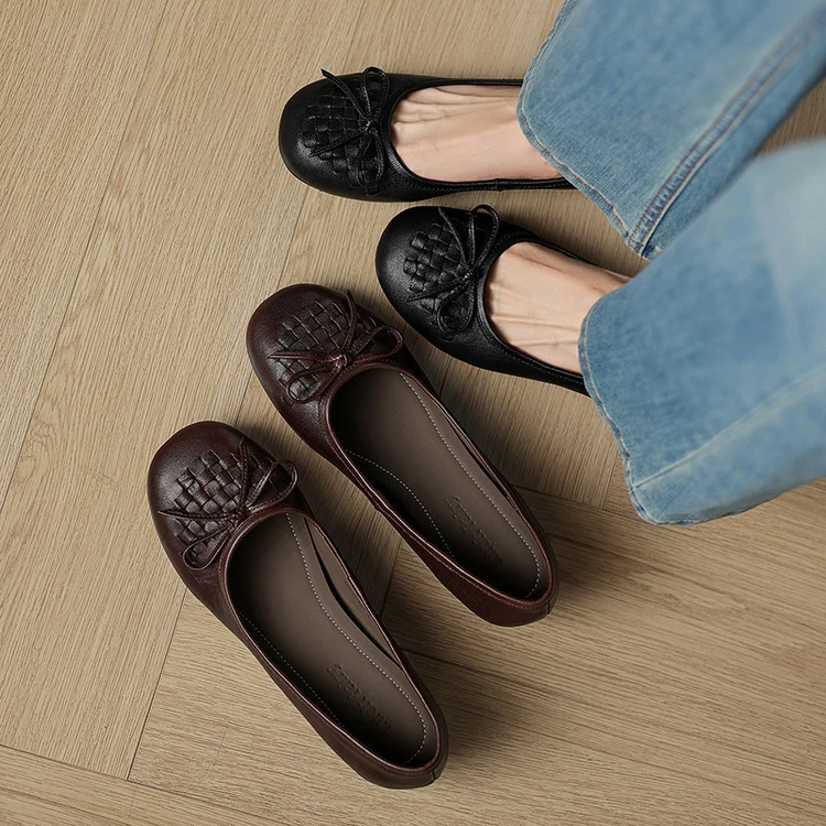 2.5cm 复古百搭粗跟浅口单鞋春秋简约休闲舒适软底时尚蝴蝶结单鞋