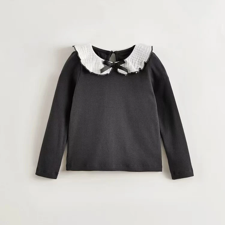 马克珍妮女童软萌娃娃领T恤 宝宝罗纹打底衫2025年春装新款250236