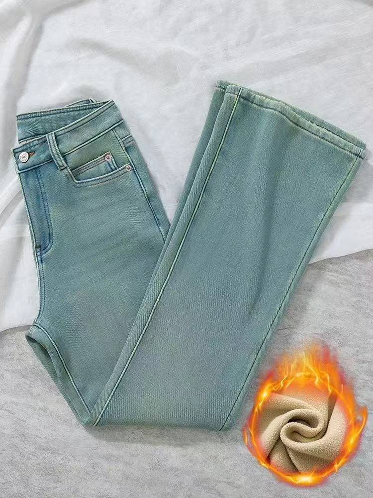 【捣】闭眼入加绒直筒宽松牛仔裤女显瘦简约百搭显直腿阔腿长裤