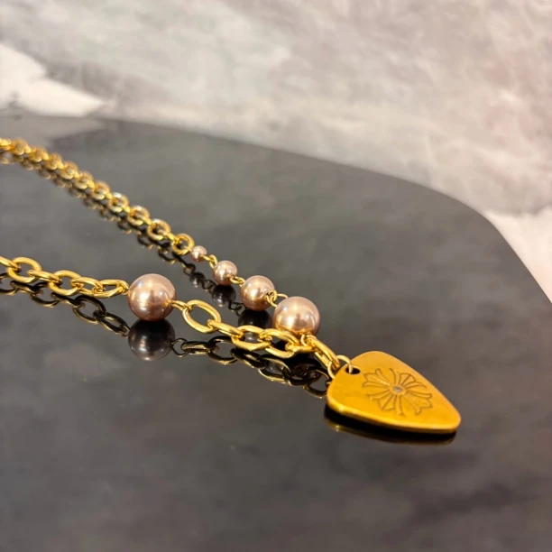 铜合金仿珍珠项链 三角形十字zz项链XL2310