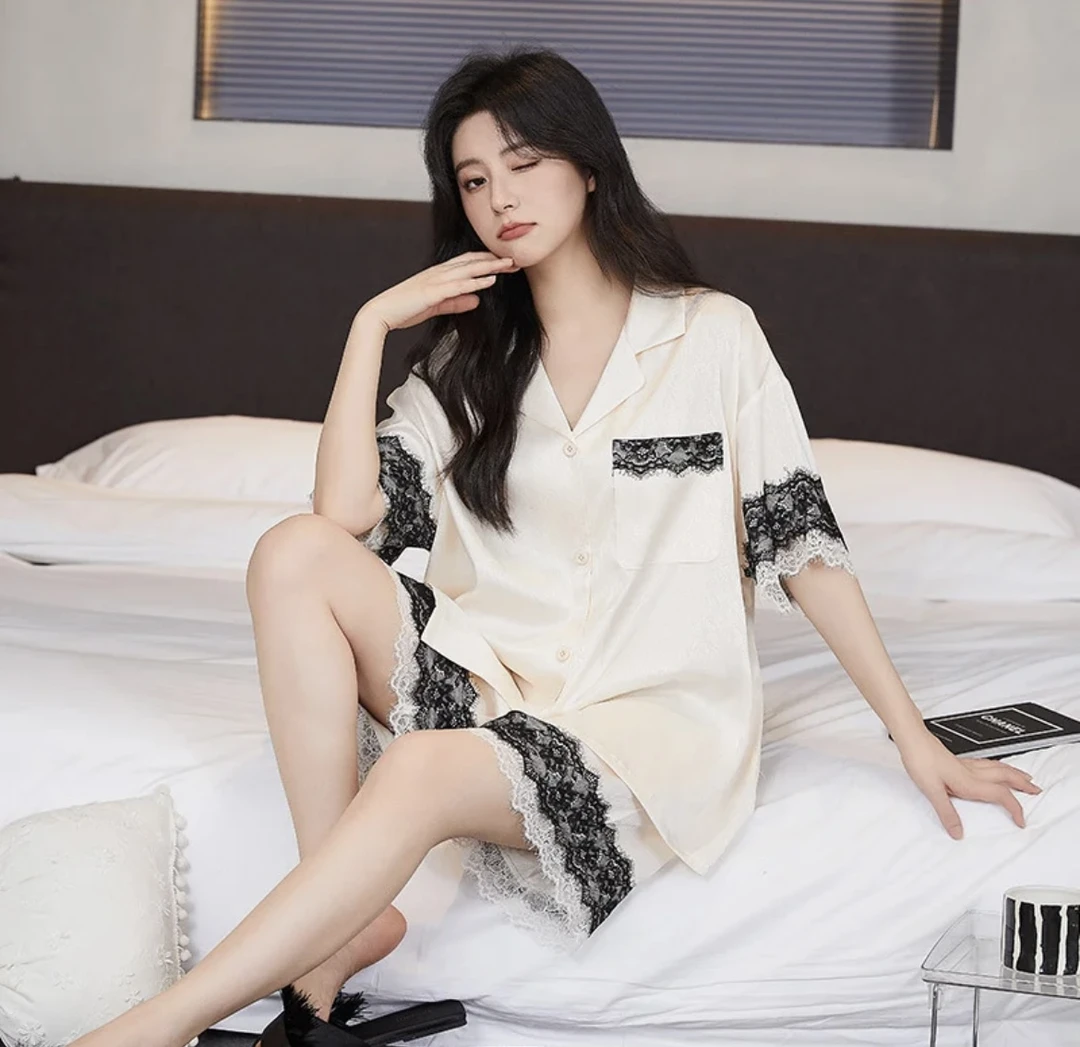 【201-240】夏季新款睡衣女短袖三件套轻奢时尚凉感女士家居服