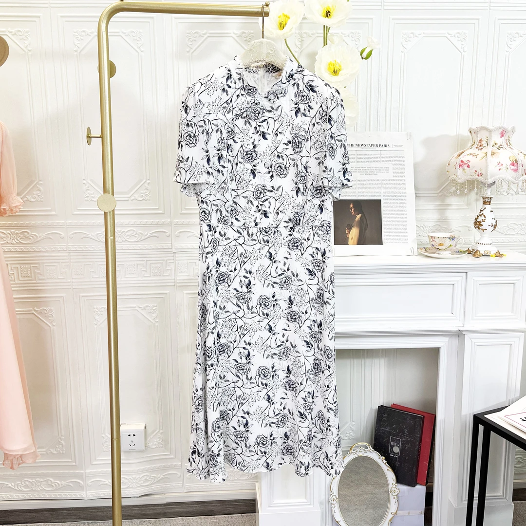 夏季新款连衣裙新中式旗袍桑蚕丝裙子中长款收腰后拉链ans5119