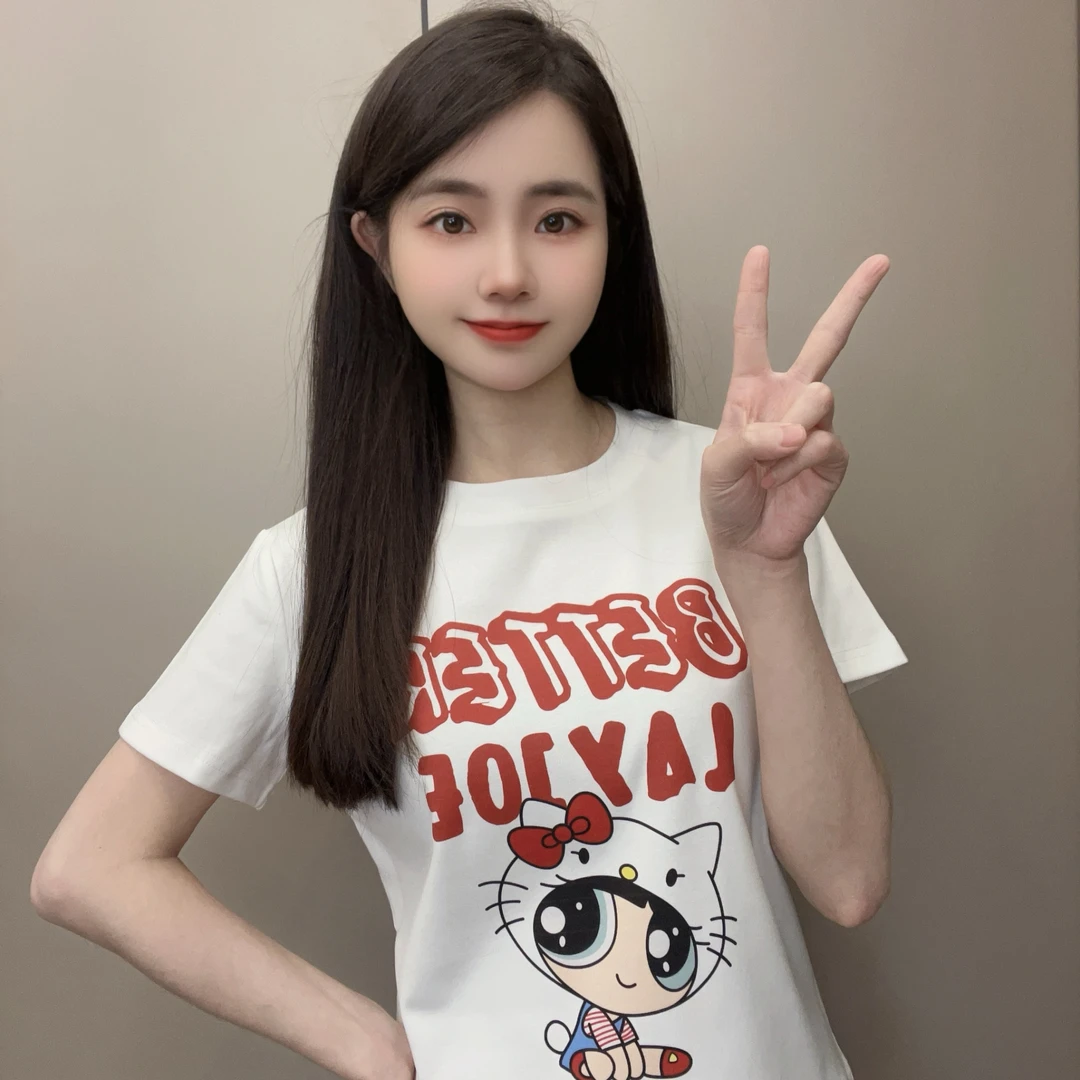 2025夏季新款圆领短袖T恤百搭显瘦上衣女时尚休闲印花