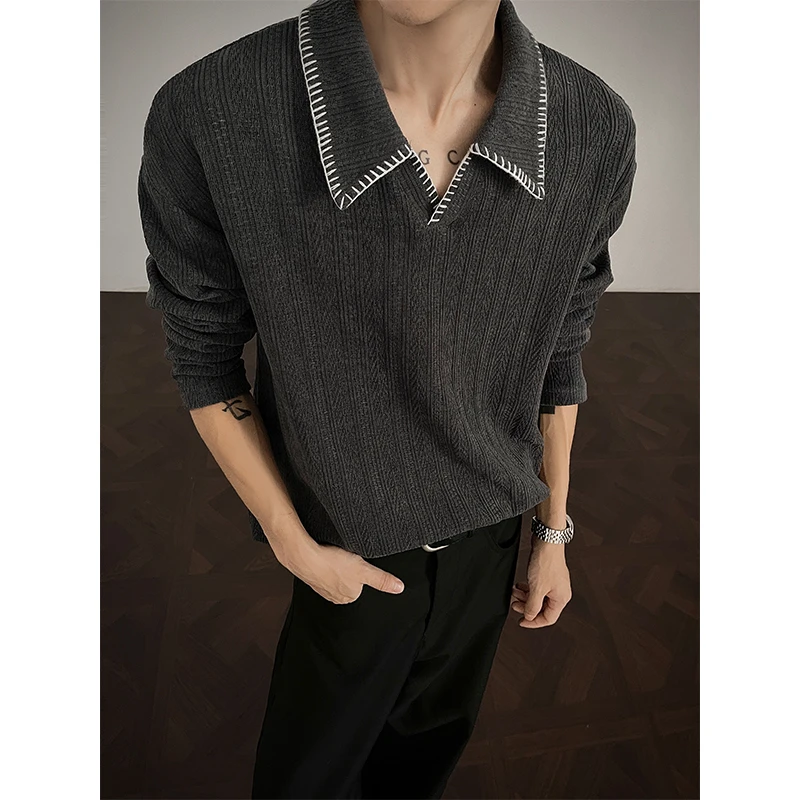 麦穗纹针织polo衫长袖t恤男款秋季cleanfit老钱风内搭打底衫卫衣