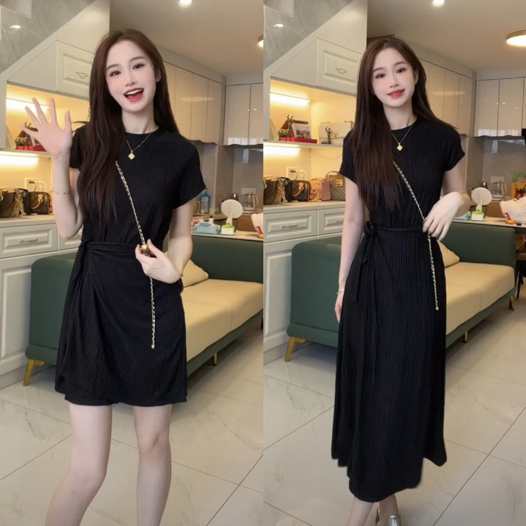 【运费补贴】简约绑带连衣裙女夏季收腰显瘦百搭宽松慵懒风连衣裙