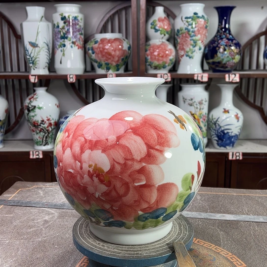 摆件陶景德镇陶瓷石红牡花