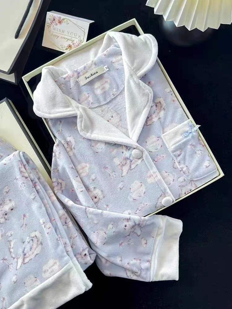 【卡通狗狗】双面海岛绒 超柔 女士卡通狗狗中厚款 秋冬家居服 睡衣