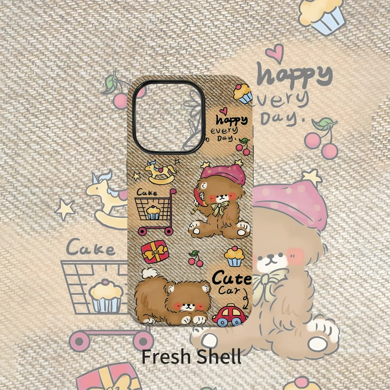 购物车小熊结菲林二合一适用于苹果VIVO华为OPPO防摔卡通手机壳
