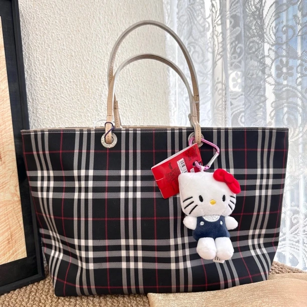 95新 BURBERRY/博柏利 XM/美式格纹单肩手提菜篮子/BZ11519005