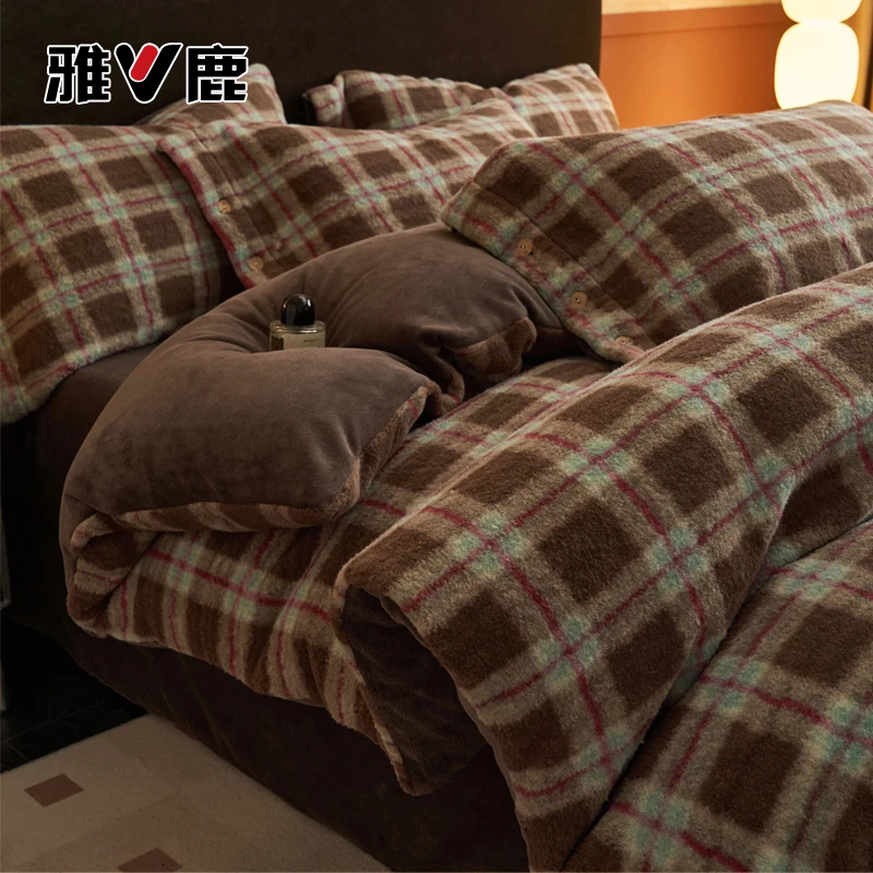 加厚羊驼绒四件套牛奶绒双面绒加绒珊瑚绒单人床单被罩三件套冬季