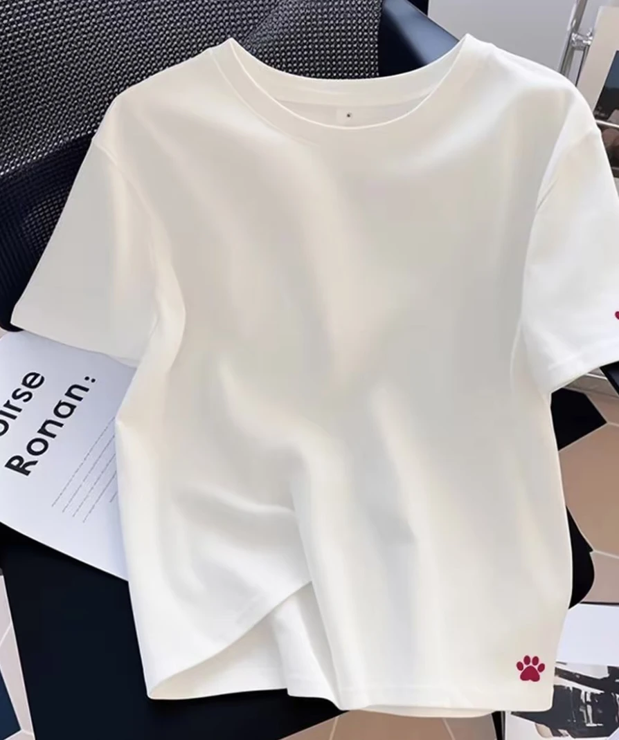 半袖圆领短袖御姐风抗皱开叉韩版ins极棉时尚T恤