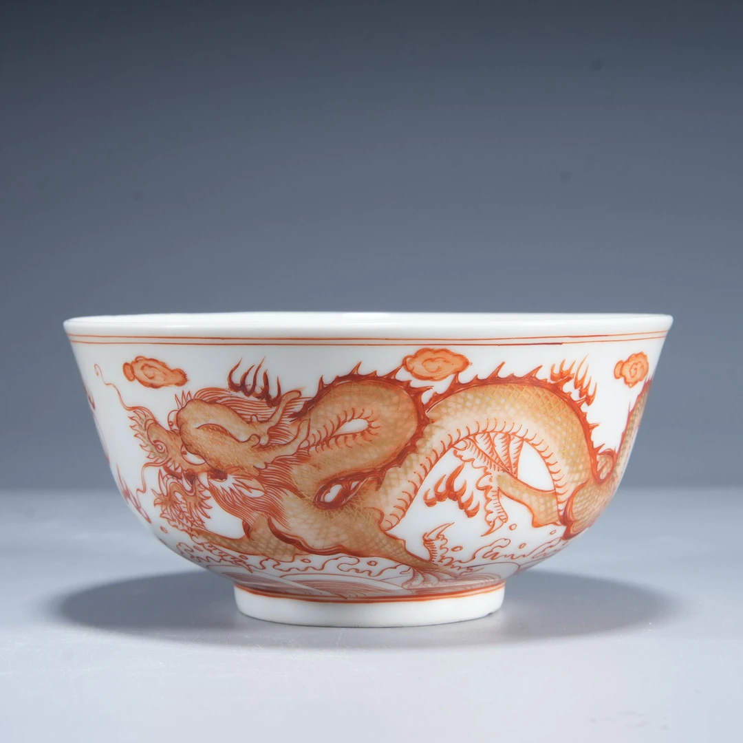 h112/ 清光绪 矾红龙纹碗【华豫之门甄选】