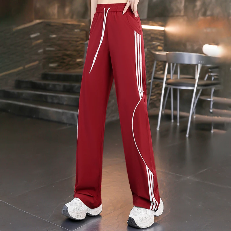 夏季新款跑步运动速干裤女薄款透气显瘦直筒裤小个子款抽绳两穿裤