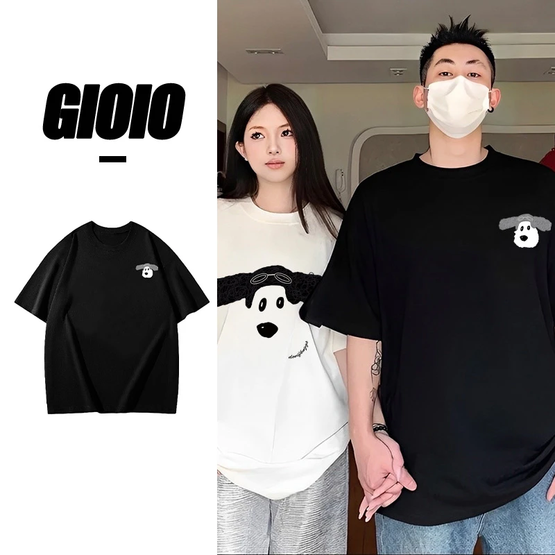 GIOIO情侣装短袖T恤2025夏季纯棉高级感小众时尚百搭潮流上衣宽松
