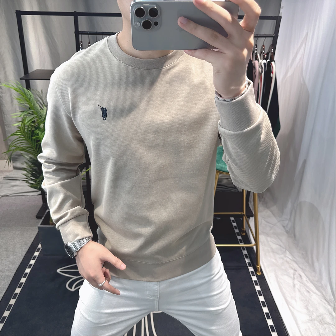 2025新款欧洲站男士圆领刺绣卫衣潮流修身大牌美式运动长袖上衣男