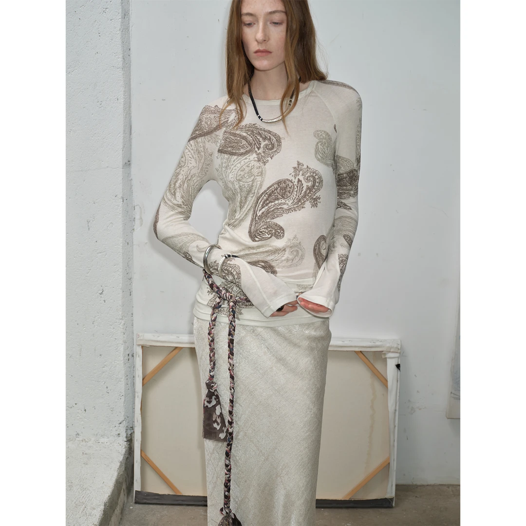 【chill无定式】 付智恩 复古基因 原创腰果印花做旧修身版T恤