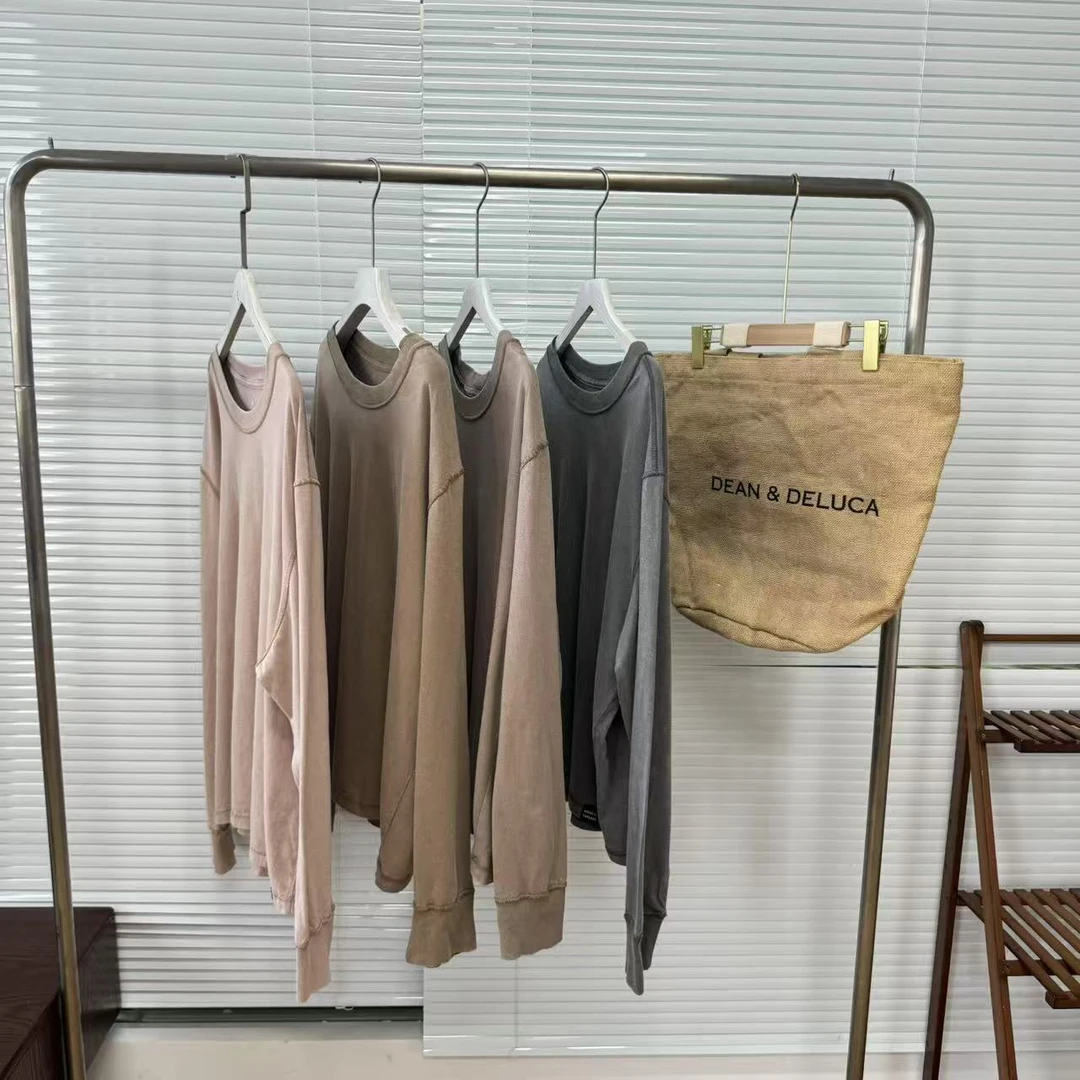 瑕疵超柔软面料炒色纯色百搭休闲宽松基础款圆领长袖T恤25062749