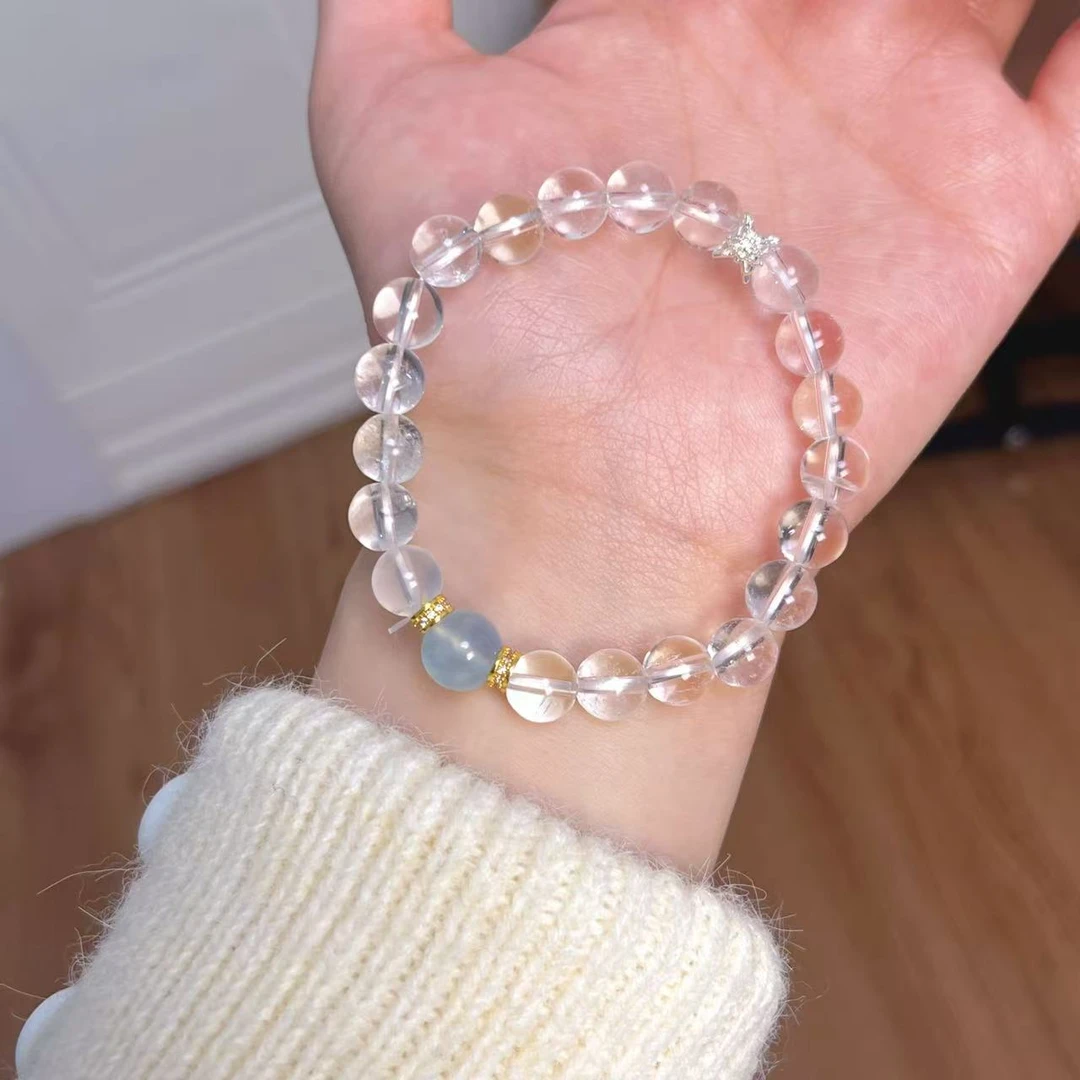 CC9365  白水晶+海蓝宝 手链 17CM 8mm9mm