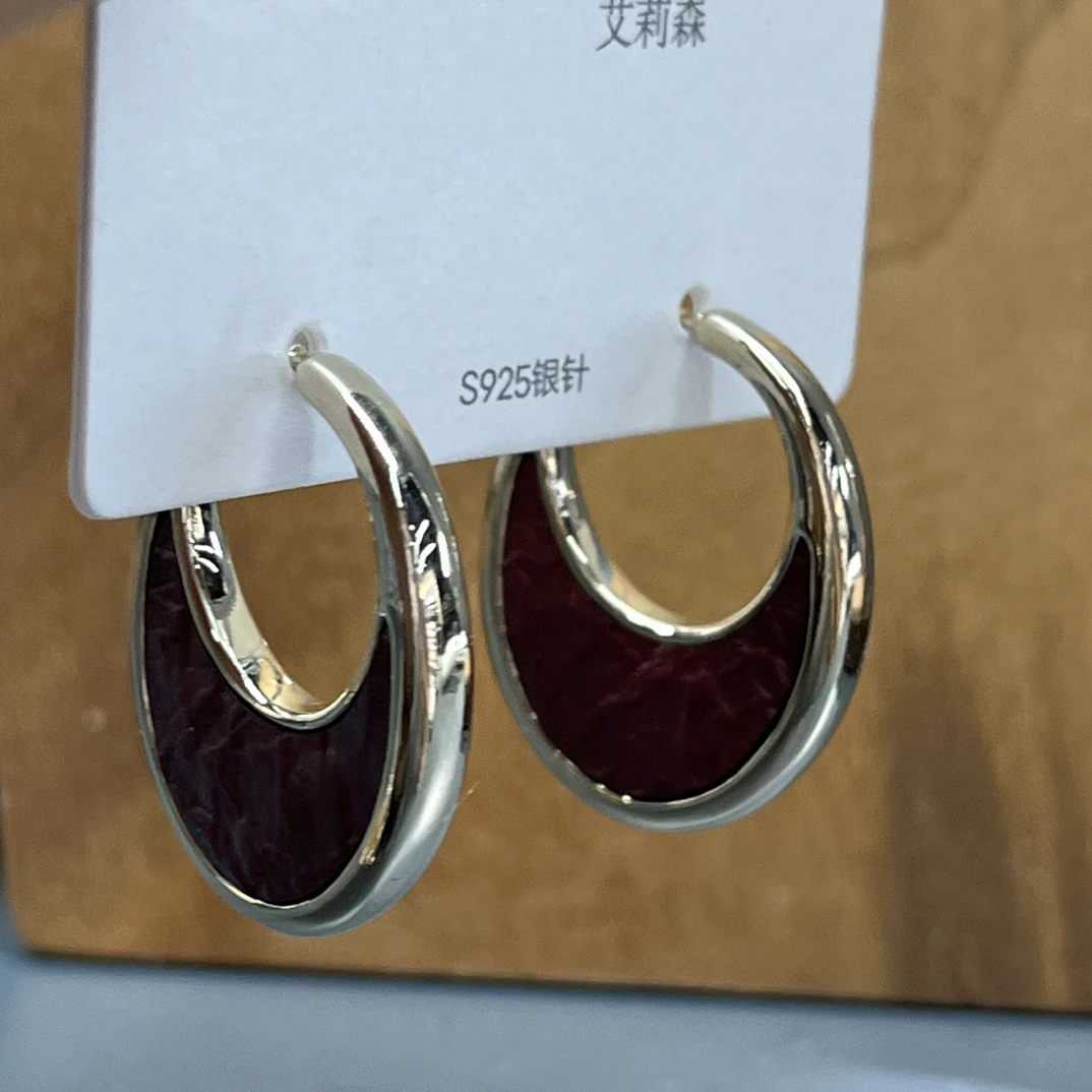 非金属亚克力耳饰 M26红色皮皮圆牌挂钩款耳饰