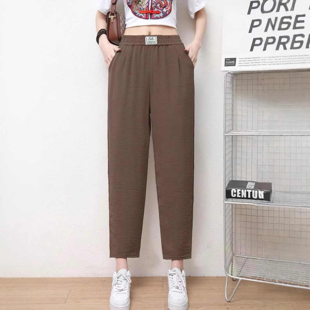 哈伦裤女夏季薄款冰丝九分休闲裤2025新款妈妈裤子宽松萝卜裤大码