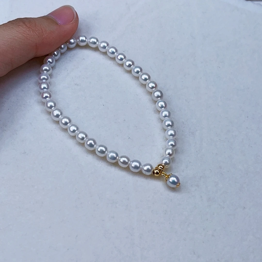 银S925镶嵌手绳淡水珍珠4-5天然淡水珍珠手串