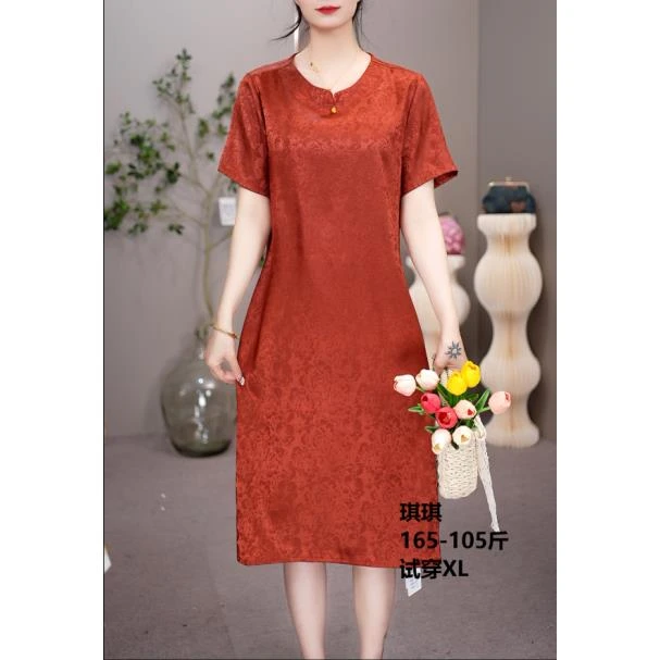 2049 圆领气质直筒遮肚子连衣裙