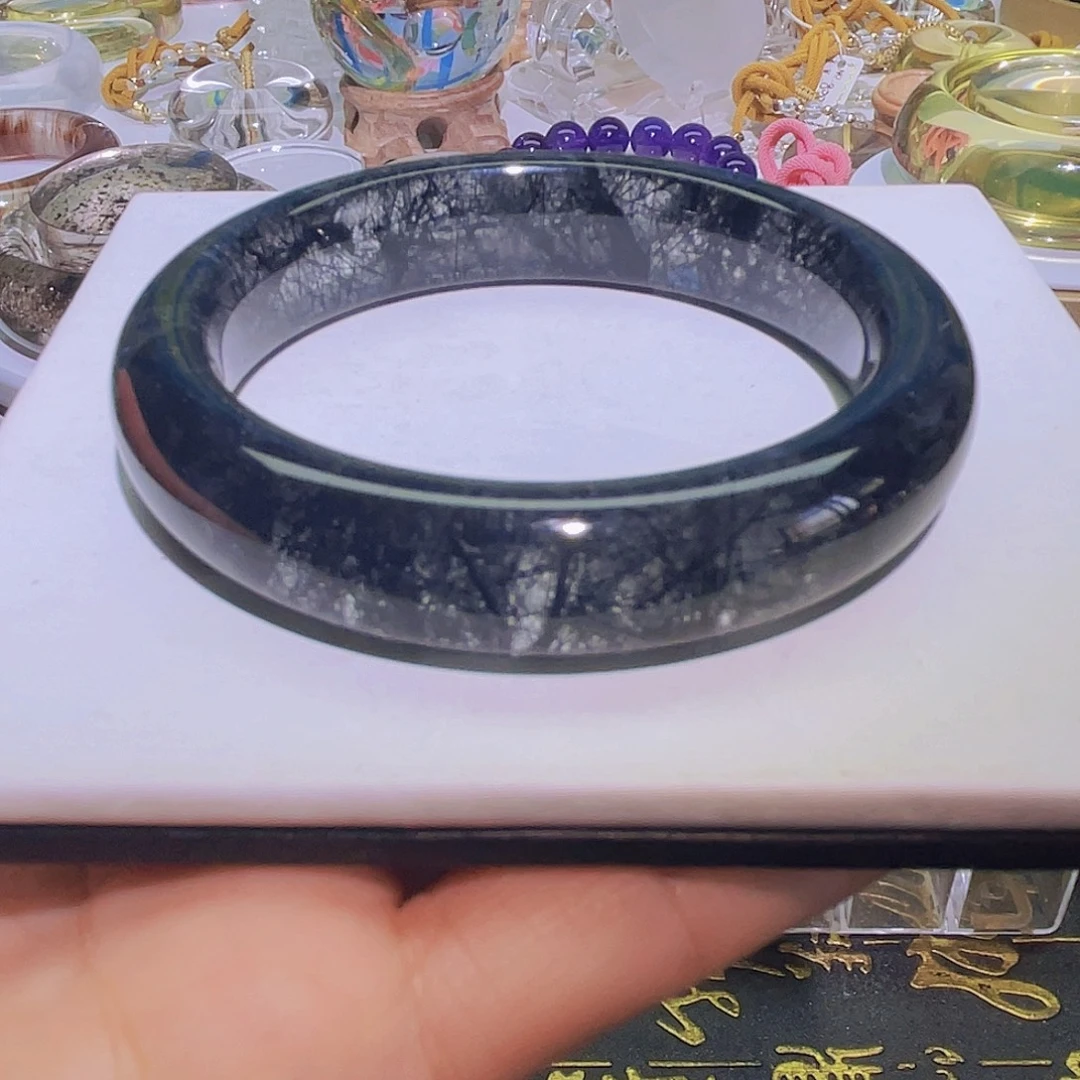 未镶嵌水晶手镯天然黑发晶特价款53圈