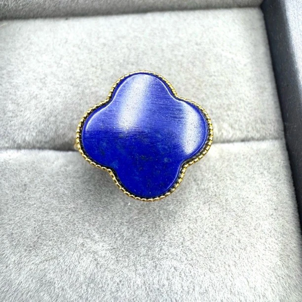 S925银天然青金石四叶草戒指/2427