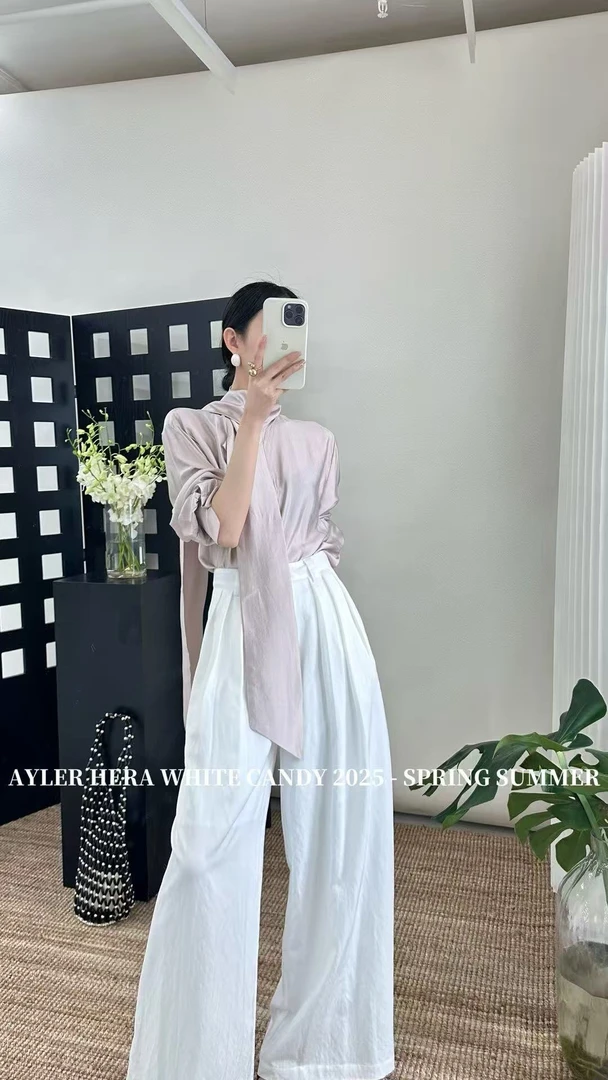 赫拉（6951-1#库）显瘦宽松阔腿慵懒透气裤（腰围66 裤长108）