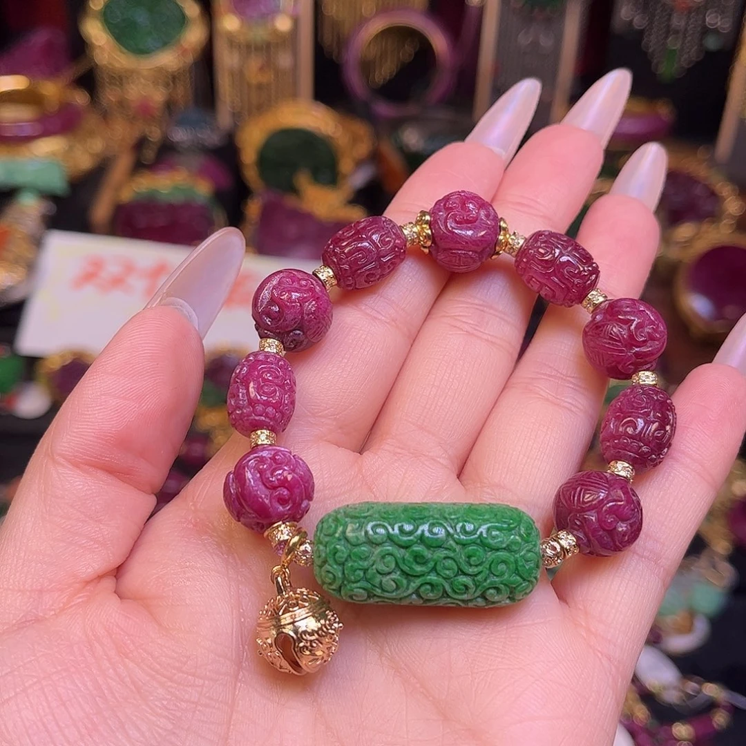 手链红宝石银S925镀金镶嵌