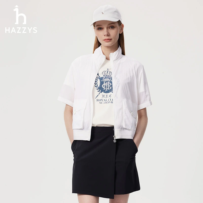 Hazzys哈吉斯女士夏季轻薄款短袖夹克衫运动休闲外套